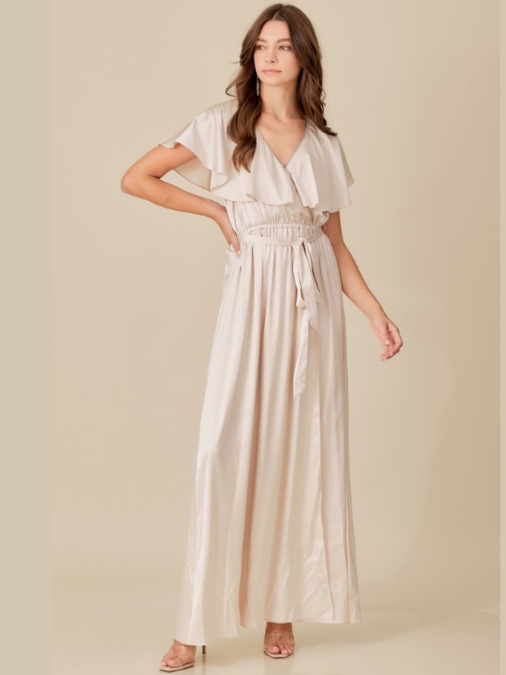 Champagne Satin Open Back Maxi Dress | S-L | NWT